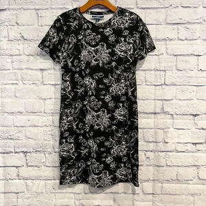 Karen Scott Sports Women’s Black‎ White T-Shirt Dress Petite 2P Short Sleeve